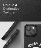 iPhone 14 Plus Case | Onyx Design - Black phone case with textured surface, side buttons, and camera cutout detail.
