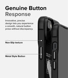 iPhone 14 Plus Case | Onyx Design - Close-up of black phone case highlighting textured sides and metal-style buttons.
