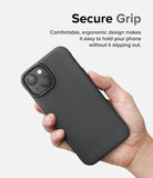 iPhone 14 Plus Case | Onyx - A hand holding a black textured iPhone 14 Plus case with the text Secure Grip above it.