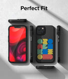 iPhone 14 Case | Onyx Design - iPhone 14 with a black case featuring colorful geometric shapes, shown from multiple angles.