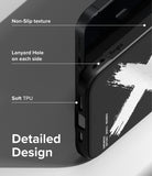 iPhone 14 Case | Onyx Design - Close-up of black phone case highlighting non-slip texture, lanyard holes, and soft TPU material.