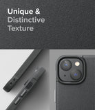 iPhone 14 Case | Onyx - Close-up of a black textured phone case showing the camera module and side buttons with Ringke branding.