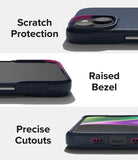 iPhone 14 Plus Case | Onyx - Close-ups of phone case features: camera scratch protection, raised screen bezel, and precise cutouts.