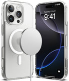 iPhone 16 Pro Case | Fusion Magnetic Matte - Clear matte phone case with magnetic charger attached to the back.