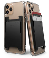 Card Holder | Slot [3 Cards] - Two clear phone cases with black Ringke card holders attached, one holding three credit cards.