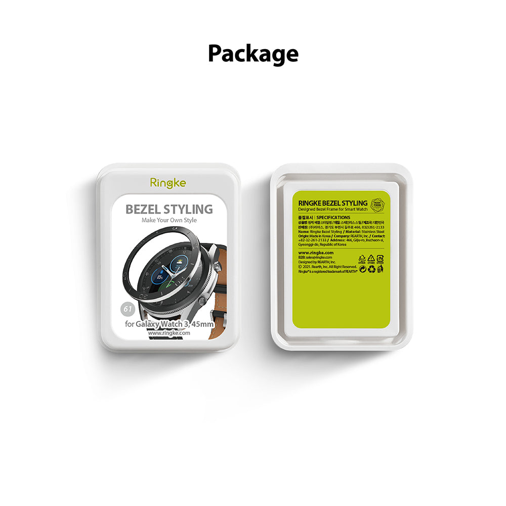 Galaxy Watch 3 (45mm) | Bezel Styling - Front and back view of Ringke bezel styling packaging for Galaxy Watch 3.