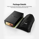 Galaxy S21 Ultra Case | Folio Signature+ - Black product box and a black mesh drawstring dustbag on a white surface.
