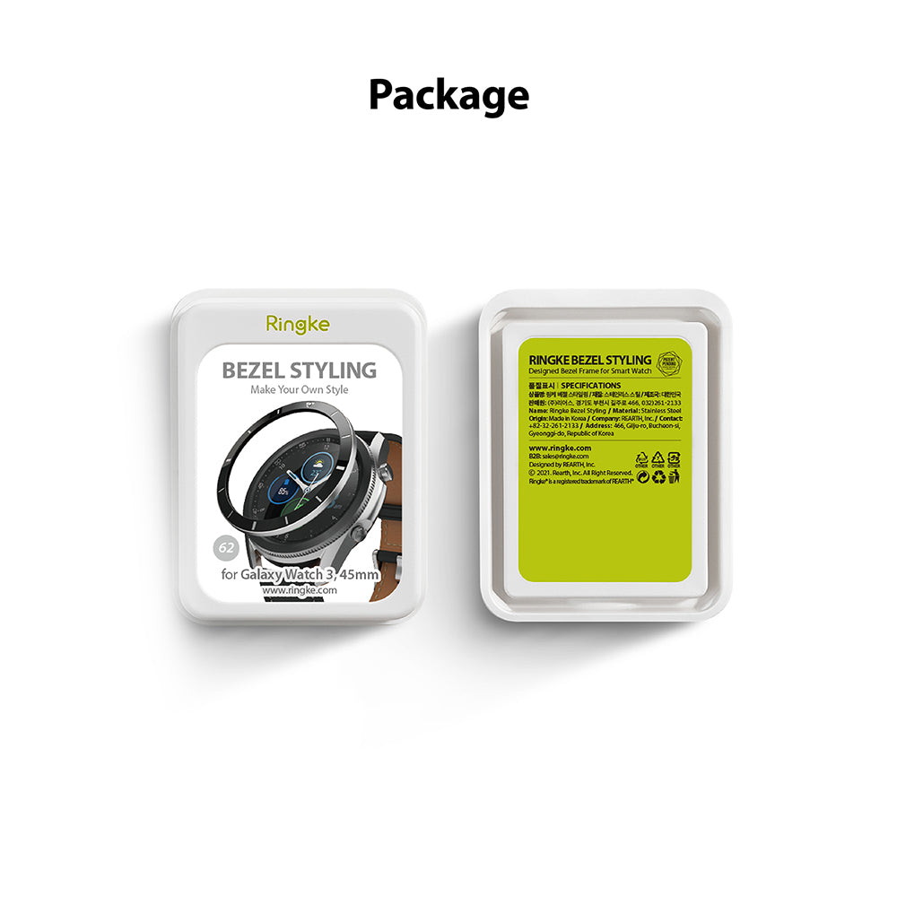 Galaxy Watch 3 (45mm) | Bezel Styling - Front and back view of Ringke bezel styling packaging for Galaxy Watch 3.