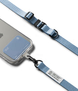 Holder Link & Snap Hook Lanyard Strap - Light blue phone lanyard with a snap hook attached to a clear phone case.