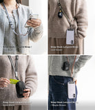 Holder Link & Snap Hook Lanyard Strap - Four color variations of phone lanyards with snap hooks and small storage pouches.