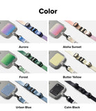 Holder Link & Snap Hook Lanyard Strap - Six color variations of phone lanyard straps with matching adhesive card holders.