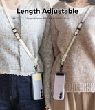 Holder Link & Snap Hook Lanyard Strap - Two people wearing adjustable crossbody phone lanyards with snap hooks.