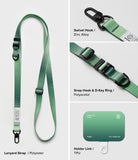Holder Link & Snap Hook Lanyard Strap - Green polyester lanyard with zinc alloy swivel hook, polyacetal hardware, and TPU holder.