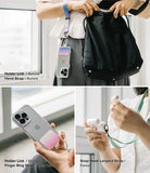 Holder Link & Snap Hook Lanyard Strap - Phone and earbud cases with colorful gradient straps and hooks attached.