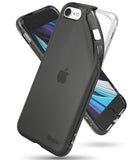 iPhone SE 2022 5G / SE 2020 / 8 Case | Air - Two iPhones in clear and matte black protective cases angled against each other.