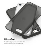 iPhone SE 2022 5G / SE 2020 / 8 Case | Air - Translucent black phone case with micro-dot pattern layered over a white iPhone.