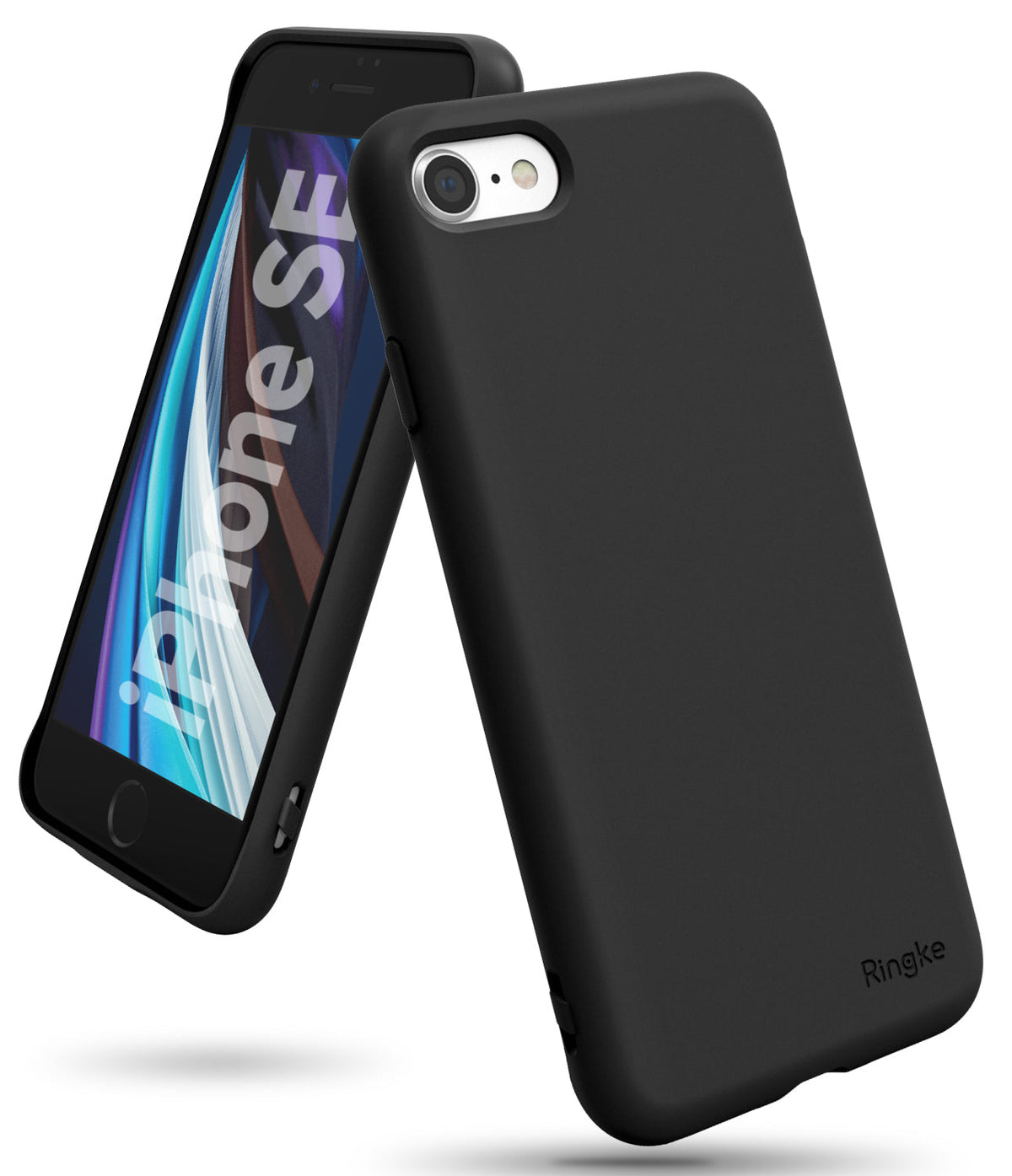 iPhone SE 2022 5G / SE 2020 / 8 Case | Air-S - Matte black protective phone case shown from front and back angles.