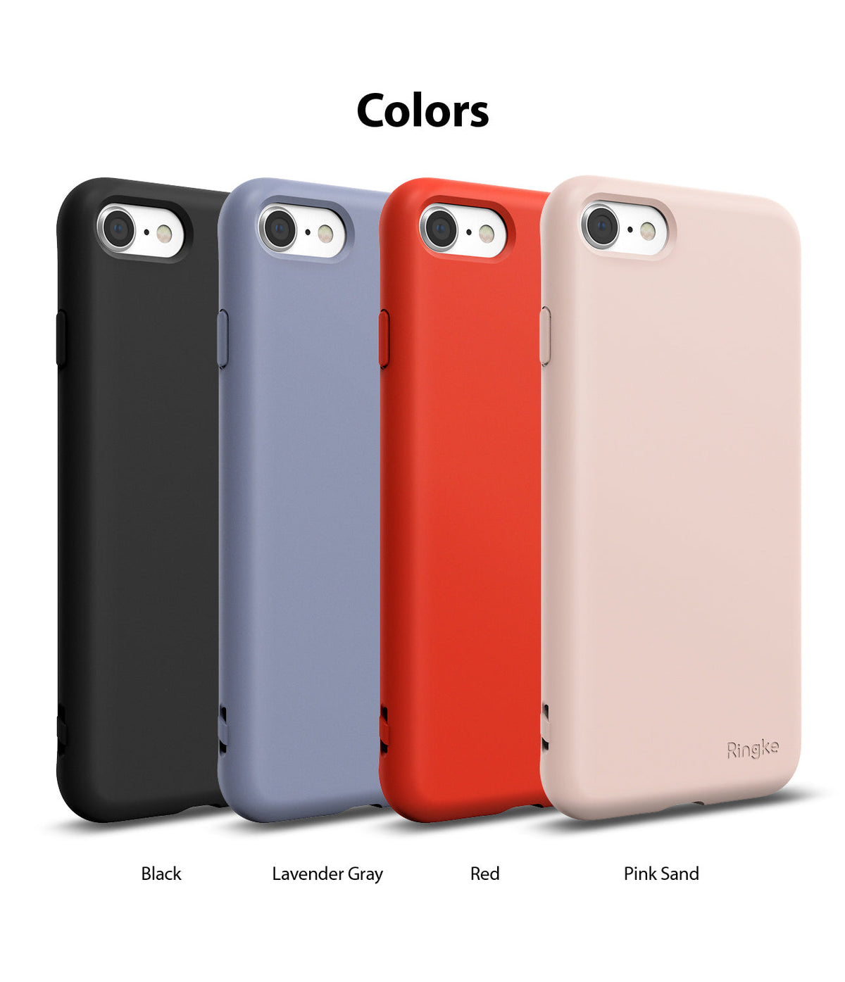 iPhone SE 2022 5G / SE 2020 / 8 Case | Air-S - Four iPhone cases in black, lavender gray, red, and pink sand colors.