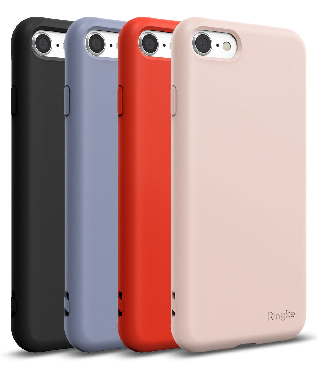 iPhone SE 2022 5G / SE 2020 / 8 Case | Air-S - Four iPhone cases in black, blue, red, and pink standing in a row.