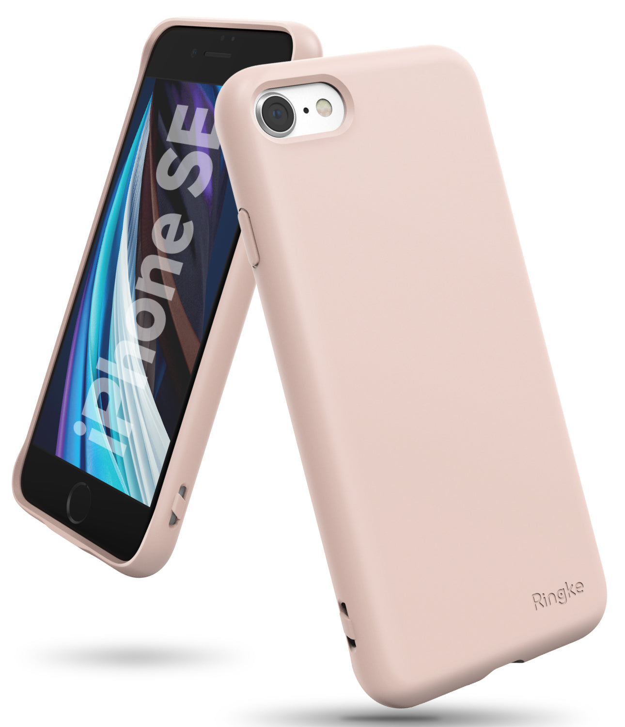 iPhone SE 2022 5G / SE 2020 / 8 Case | Air-S - A light pink Ringke phone case shown from the front and back angles.