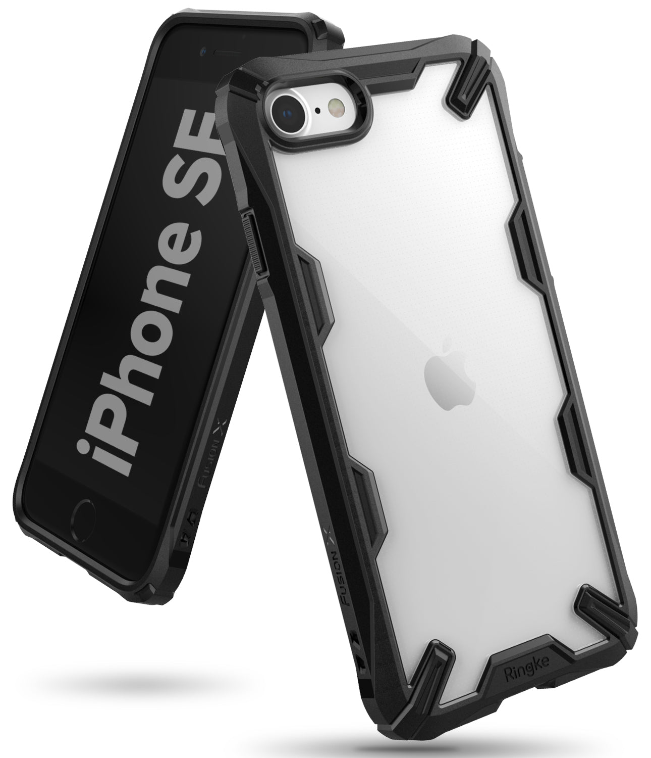 iPhone SE 2022 5G / SE 2020 / 8 Case | Fusion-X - Black rugged protective case with clear back on an iPhone SE.