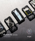 iPhone SE 2022 5G / SE 2020 / 8 Case | Fusion-X Design - Four rugged black phone cases with unique graphic inserts.