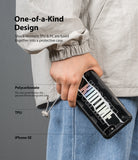 iPhone SE 2022 5G / SE 2020 / 8 Case | Fusion-X Design - Hand holding a rugged black phone case with graphic text.