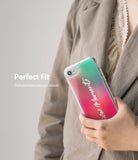 iPhone SE 2022 5G / SE 2020 Case | Fusion Design - iPhone SE 2022 5G / SE 2020 Case - A hand holds a phone with a green-to-pink gradient case featuring the text "Live Moment".
