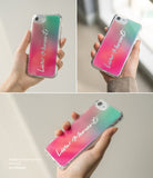 iPhone SE 2022 5G / SE 2020 Case | Fusion Design - Clear phone case with pink-to-green gradient and Live Moment text.
