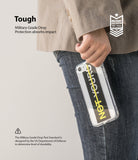 iPhone SE 2022 5G / SE 2020 Case | Fusion Design - Hand holding a clear phone case with "NOT YOURS" text and military-grade protection badge.