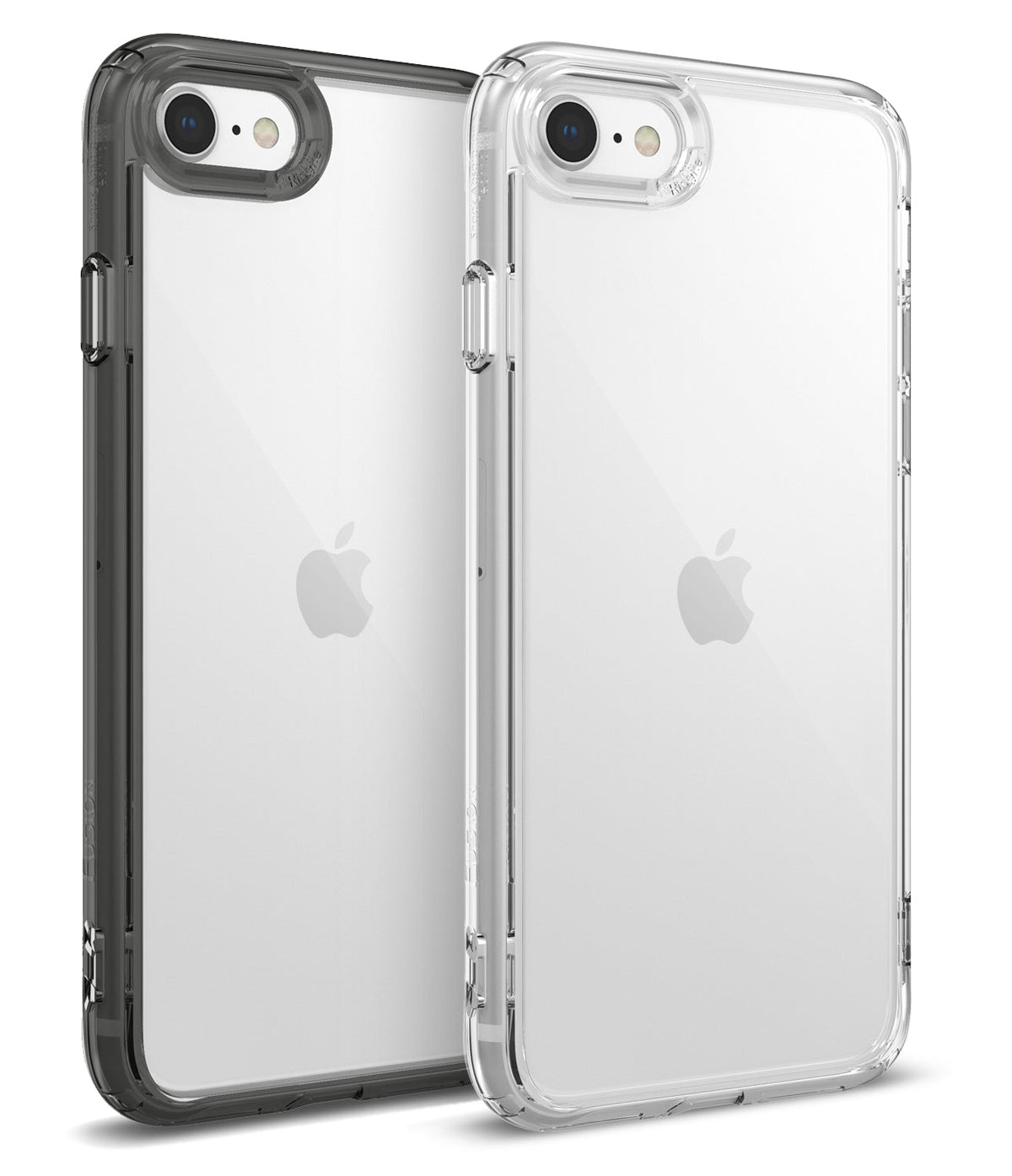 iPhone SE 2022 5G / SE 2020 / 8 Case | Fusion - Two transparent protective phone cases in clear and smoke black.
