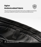 2-Way Bag - Close-up of black bag interior with text explaining Agion antimicrobial fabric and specific size availability.
