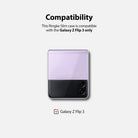 Galaxy Z Flip 3 Case | Slim - Compatibility text above a folded lavender Galaxy Z Flip 3 phone with a checkmark icon.
