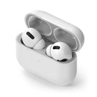 Ringke Airpods Pro Dust Guard Sticker - White AirPods Pro case with a metallic dust guard sticker installed.