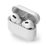 Ringke Airpods Pro Dust Guard Sticker - White AirPods Pro case with a metallic dust guard sticker installed.