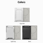 Card Holder | Magnetic Slot - Three magnetic card holders in Clear Mist, Light Gray, and Black, shown from front and back.