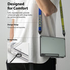 Galaxy Tab S7 FE Case | Fusion - Tablet in a clear case worn with a colorful shoulder strap, showing corner strap holes.