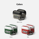 AirPods 3 Silicone Case | Ice Box - Three pairs of Ice Box AirPods 3 cases in Warm Gray, Green, and Red with carabiners.