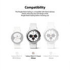 Galaxy Watch 4 Classic 42mm | Bezel Styling - Three white smartwatches shown, with the 42mm model highlighted as compatible.