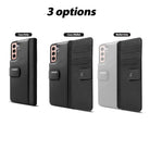 Galaxy S21 Case | Folio Signature+ - Three product variations showing Case Only, Case+Wallet, and Wallet Only configurations.