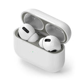 Ringke Airpods Pro Dust Guard Sticker - Open white AirPods Pro case with a metallic dust guard sticker applied.