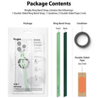 Ring Band Strap - Package contents showing a strap, carabiner, and double-sided tape with their respective labels.
