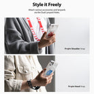 iPhone 12 Pro Max Case | Fusion Design Palette - Hands holding phone cases with red shoulder and blue hand straps.