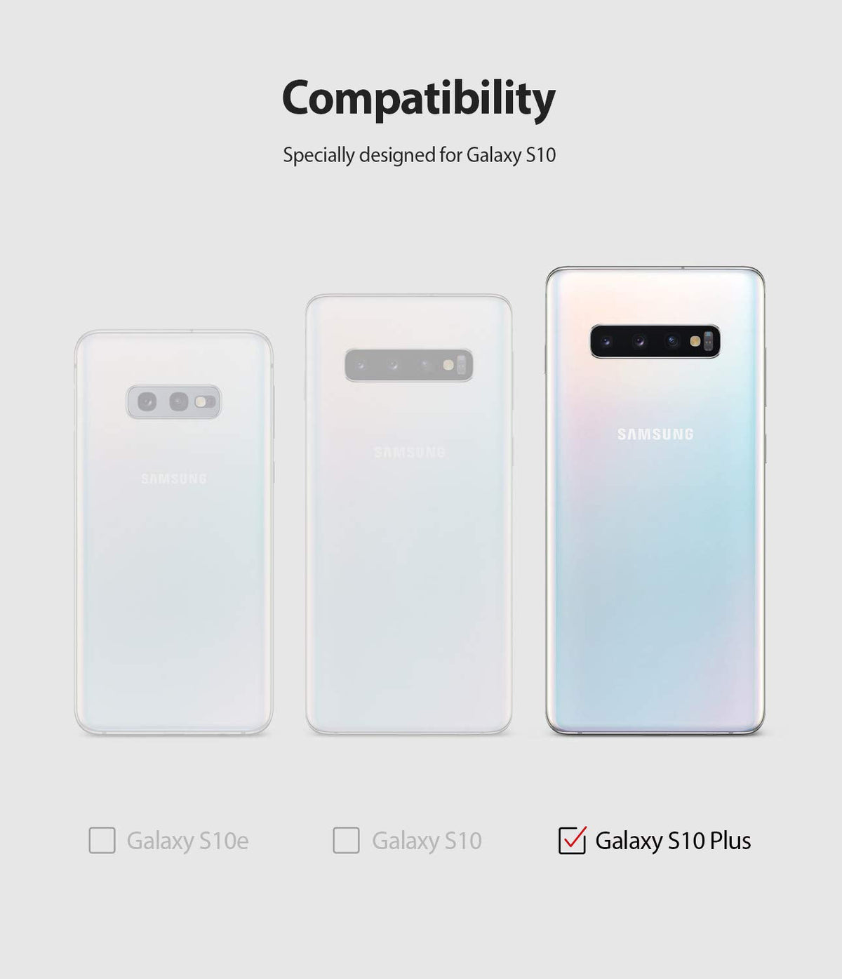 Galaxy S10 Plus Case | Fusion-X - Comparison chart showing Galaxy S10e, S10, and S10 Plus with the S10 Plus selected.