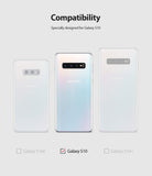 Galaxy S10 Case | Fusion-X Design - Compatibility chart showing Galaxy S10e, S10, and S10+ with the S10 model checked.