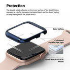 Apple Watch Series 6 / 5 / 4 / SE (44mm) | Bezel Styling - Exploded view showing a protective bezel hovering over an Apple Watch with adhesive tape details.