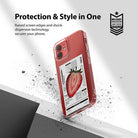 iPhone 12 / 12 Pro Case | Fusion Design Fruit - Clear phone case with a strawberry nutrition label graphic on a stand.