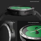 Galaxy Watch 5/4 40mm | Bezel Styling - Close-up views showing a metallic watch bezel with engraved numbers and tailored cutouts.