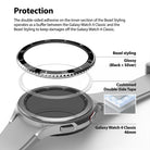 Galaxy Watch 4 Classic 46mm | Bezel Styling - Exploded view showing bezel, adhesive ring, and watch body assembly.
