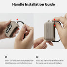 AirPods 3 Silicone Case | Ice Box - Two-step guide showing hands attaching a black handle to a beige silicone case.